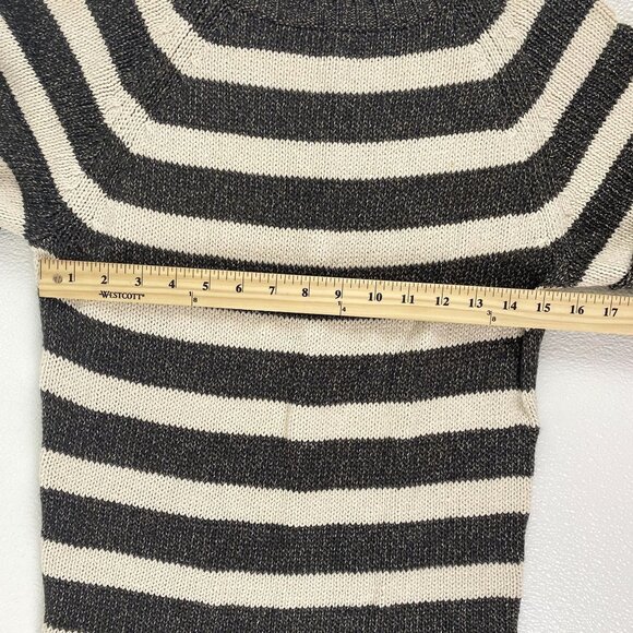 Ann Taylor XS Preppy Chic Striped Metallic Knit Shimmer Sweater Top Black Cream - Picture 6 of 10
